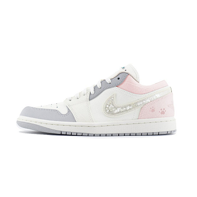 Jordan Air Jordan 1 Creative Art Abrasion Resistant Low Top Vintage Basketball Shoes Women's White Pink