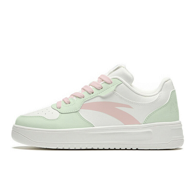 Anta Slip Resistant Cushioning Abrasion Resistant Low Top Skateboard Shoes Women's White Green Pink