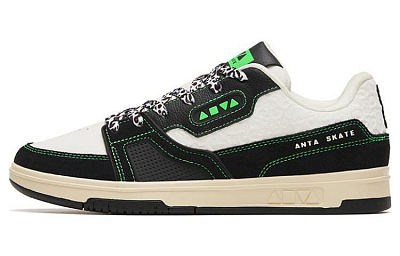 Anta Qiuyou Non-slip Lightweight Low-Top Skateboard Shoes Women's Black White Green