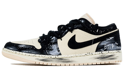 Jordan Air Jordan 1 Abrasion Resistant Low Top Vintage Basketball Shoes Unisex Black White Pink