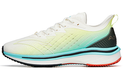 ANTA MACH 1.0 Running Shoes Men's Low Top Ivory White/Dazzling Yellow/Fluorescent Aqua Green