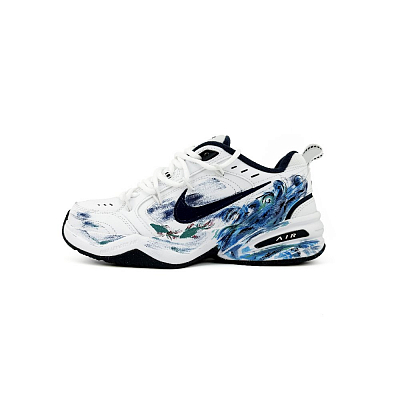 Nike Air Monarch 4 Cushioning, Wear Resistant Low Top Chunky Sneakers Unisex White Blue