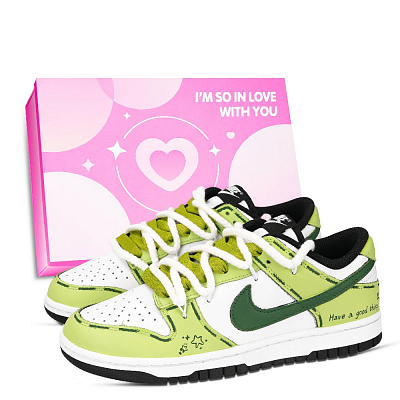 Nike Dunk Black White, Good Luck Always Comes Abrasion Resistant Low Top Skateboard Shoes Unisex Green White