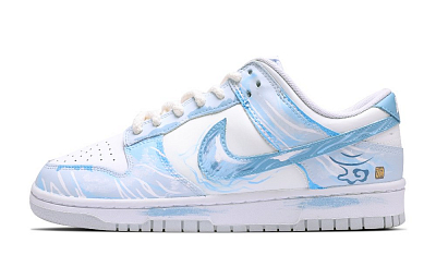 Nike Dunk Quantum Space Cat, Chinese Style Jellyfish Abrasion Resistant Low Top Skateboard Shoes Unisex White Blue