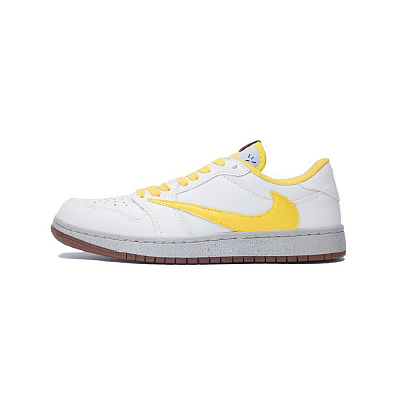 Travis Scott X Jordan Air Jordan 1 Vintage Basketball Shoes Unisex Mid top Yellow White