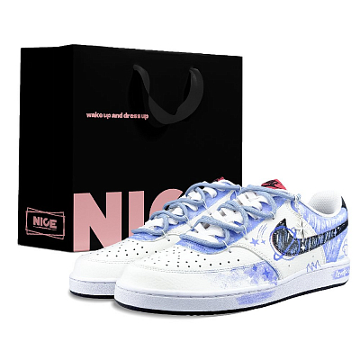 Nike Court Vision 1 Abrasion Resistant Low Top Skateboard Shoes Men's White Blue