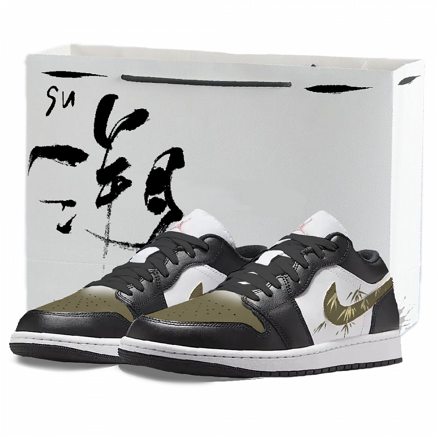 Nike Air Jordan 1 Ink Bamboo Gold Abrasion Resistant Low Top Vintage Basketball Shoes Unisex Black Green купить в интернет-магазине Yoocart с быстрой доставкой по России.