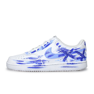 Nike Court Vision X Blue Order, Hand Drawn, Graffiti Abrasion Resistant Low Top Skateboard Shoes Men's Blue White