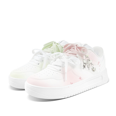 Anta Relaxed Anti Slip Wear Resistant Low Top Skateboard Shoes Unisex Green Pink Mismatched