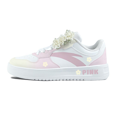Anta Relaxed Anti Slip Wear Resistant Low Top Skateboard Shoes Unisex White Pink Yellow