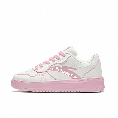 Anta Relaxed Slip Resistant, Abrasion Resistant, Lightweight Low Top Skateboard Shoes Unisex White Pink