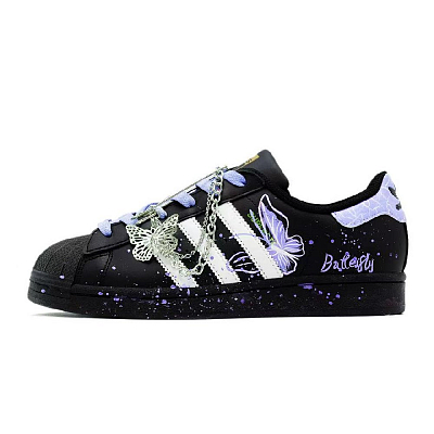Adidas Originals SUPERSTAR Night Purple Butterfly Slip Resistant Low Top Skateboard Shoes Unisex Black Purple