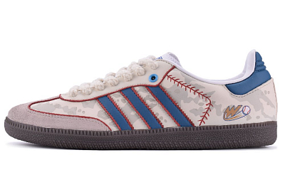 Adidas Originals SAMBA OG Anti-Slip And Wear-Resistant Lightweight Low-Top Skateboard Shoes Unisex Beige White Blue