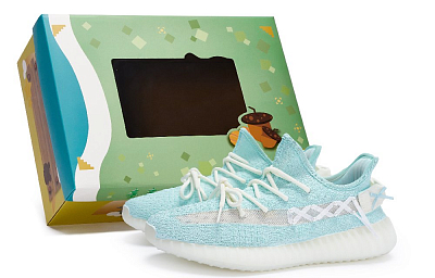 Adidas Originals Yeezy Boost 350 V2 Anti-Slip Wear-Resistant Low-Top Casual Shoes Unisex White Blue
