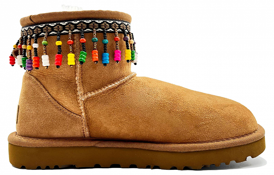 UGG CLASSIC MINI Kaleidoscope Shopping Bag Short Snow Boots Women's Brown Yellow купить в интернет-магазине Yoocart с быстрой доставкой по России.