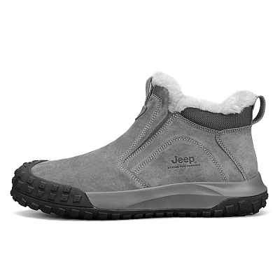 Jeep Warm Fleece-Lined Padded Shoes Mid-Top Outdoor Shoes Men's Gray