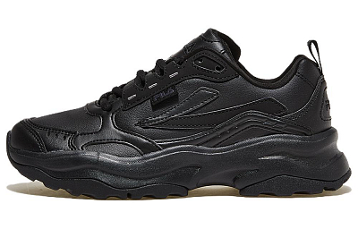 FILA Wood Block Durable Breathable Low-Top Running Shoes Unisex Black Korean Style