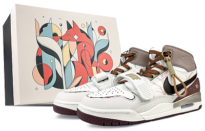 Jordan Legacy 312 Anti-Slip Wear-Resistant High-Top Vintage Basketball Shoes Men's Brown White