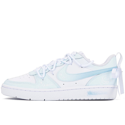 Nike Court Borough 2 Blue Moon Starlight Anti Slip Wear Resistant Low Top Skateboard Shoes GS White Blue