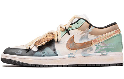 Jordan Air Jordan 1 Anti-Slip Wear-Resistant Low-Top Vintage Basketball Shoes Men's Green Black