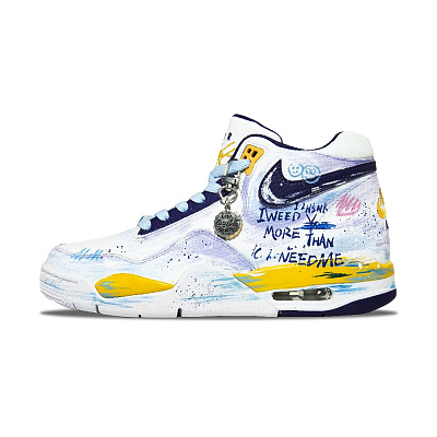 Nike Flight Legacy Abrasion Resistant Mid top Vintage Basketball Shoes Men's White Blue