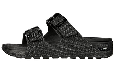 Skechers ARCH FIT FOOTSTEPS Rubber Sole Slide Slippers Women's Pure Black