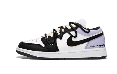 Jordan Air Jordan 1 Puppy Fragment Low-Top Vintage Basketball Shoes Women's Black Purple