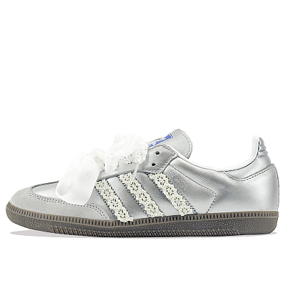 Adidas Originals SAMBA OG Silver Wings Sweetheart Anti Slip Wear Resistant Low Top Skateboard Shoes Unisex Silver