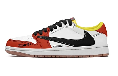 Travis Scott x Jordan Air Jordan 1 White Red Hook 7.0 Low top Vintage Basketball Shoes Unisex Black White Red