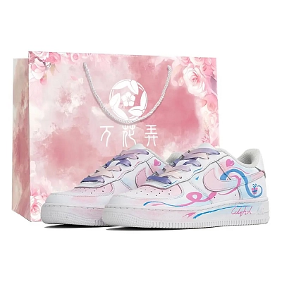 Nike Air Force 1 Multicolor Shopping Bag Abrasion Resistant Low top Skateboard Shoes Unisex Pink Blue White