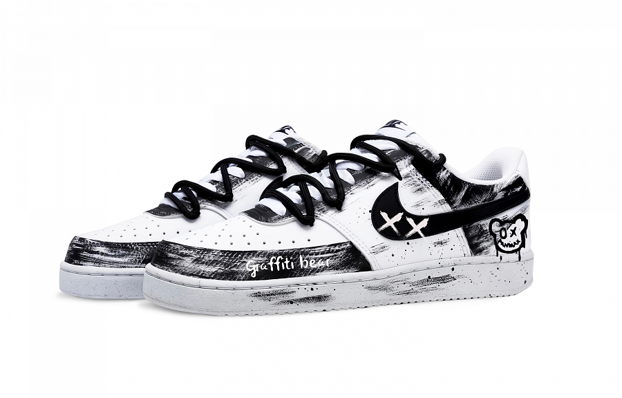 Nike Court Vision 1 Graffiti Bear Abrasion Resistant Low top Skateboard Shoes Unisex Black White купить в интернет-магазине Yoocart с быстрой доставкой по России.