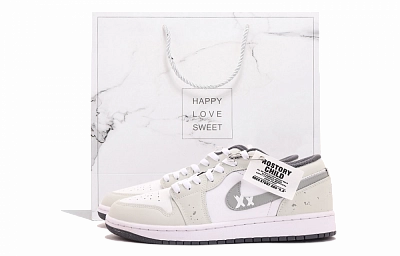 Jordan Air Jordan 1 Abrasion Resistant Coverage Low top Vintage Basketball Shoes Unisex White Gray