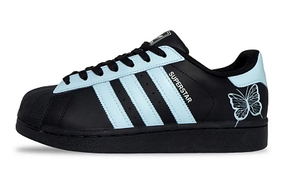 Adidas Originals SUPERSTAR Blue Flash Butterfly Abrasion Resistant Low top Skateboard Shoes Unisex Black Blue