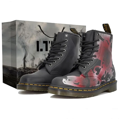 Dr.Martens 1460 NAPPA Wan Hua Nong, Evil Flower, Shopping Bag Short Martin Boot Unisex Black Red