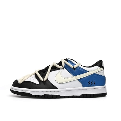 Nike Dunk Blue Lightning 2.0 Abrasion Resistant, Lightweight, And Breathable Low top Skateboard Shoes Unisex White Blue