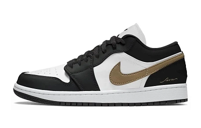 Jordan Air Jordan 1 Abrasion Resistant Breathable Low top Vintage Basketball Shoes Unisex Black Gold