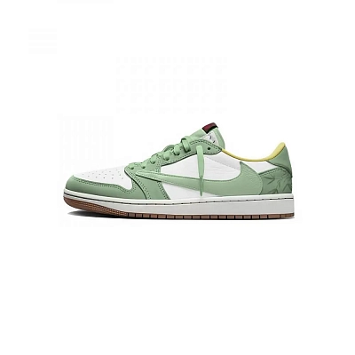 Travis Scott x Jordan Air Jordan 1 Green Bamboo Light Abrasion Resistant Low Top Vintage Basketball Shoes Unisex Green