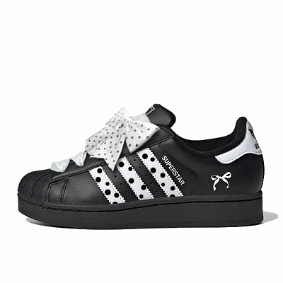 Adidas Originals SUPERSTAR Polka Dot Black Shell Abrasion Resistant Low top Skateboard Shoes Women's Black White