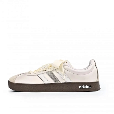 Adidas Neo VL Court 2.0 Slip Resistant Low Top Skateboard Shoes Unisex White Silver