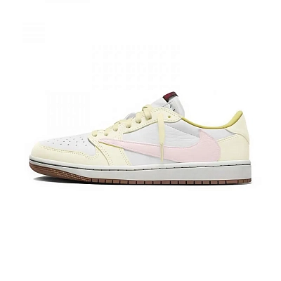 Travis Scott x Jordan Air Jordan 1 Milk Salt Bubble Low Top Vintage Basketball Shoes Unisex Yellow Pink