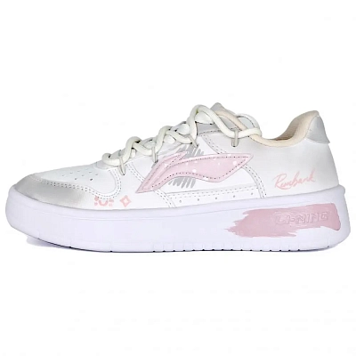 LiNing Pontoon Boats Shock Absorbers Abrasion Resistant Slip Resistant Low top Skateboard Shoes Women's Pink White
