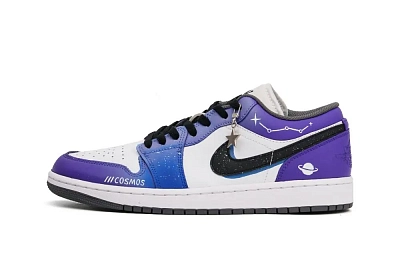 Jordan Air Jordan 1 Cushioning, Wear Resistant Low top Vintage Basketball Shoes Unisex Purple Blue