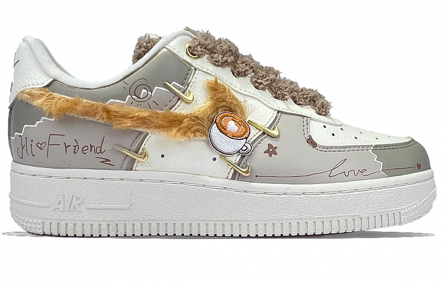 Nike Air Force 1 Bear Mocha 2 Footprint Creation Abrasion Resistant Low top Skateboard Shoes Women's Khaki купить в интернет-магазине Yoocart с быстрой доставкой по России.