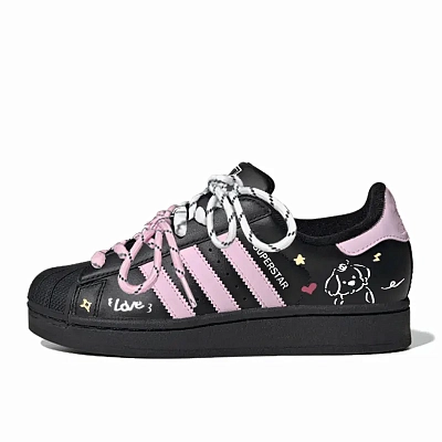 Adidas Originals Superstar 2 Woof Abrasion Resistant Balance Lightweight Low top Skateboard Shoes Women's Black Pink