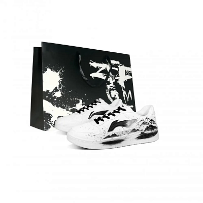 LiNing Pontoon Boats Slip Resistant, Abrasion Resistant, Breathable Low top Skateboard Shoes Men's Black White