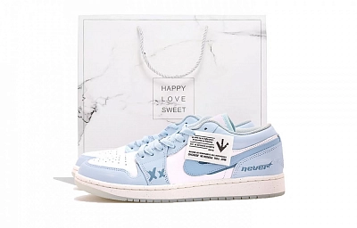 Jordan Air Jordan 1 Abrasion Resistant Coverage Low top Vintage Basketball Shoes Unisex White Blue