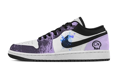 Jordan Air Jordan 1 Cute Skeletons Abrasion Resistant Low top Vintage Basketball Shoes Women's Purple White