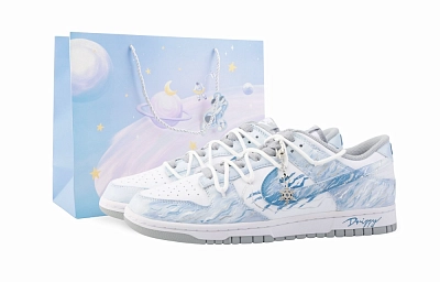 Nike Dunk Drippy Blizzard Abrasion Resistant Low top Skateboard Shoes Unisex Blue White