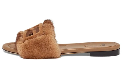 FENDI Signature Slide Slippers Women's Brown