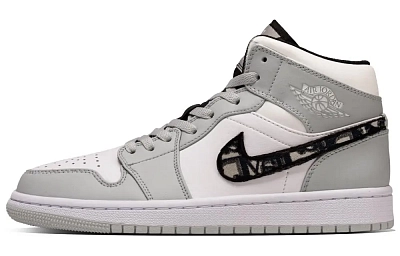 Jordan Air Jordan 1 Ollie Abrasion Resistant Mid top Vintage Basketball Shoes Men's White Gray